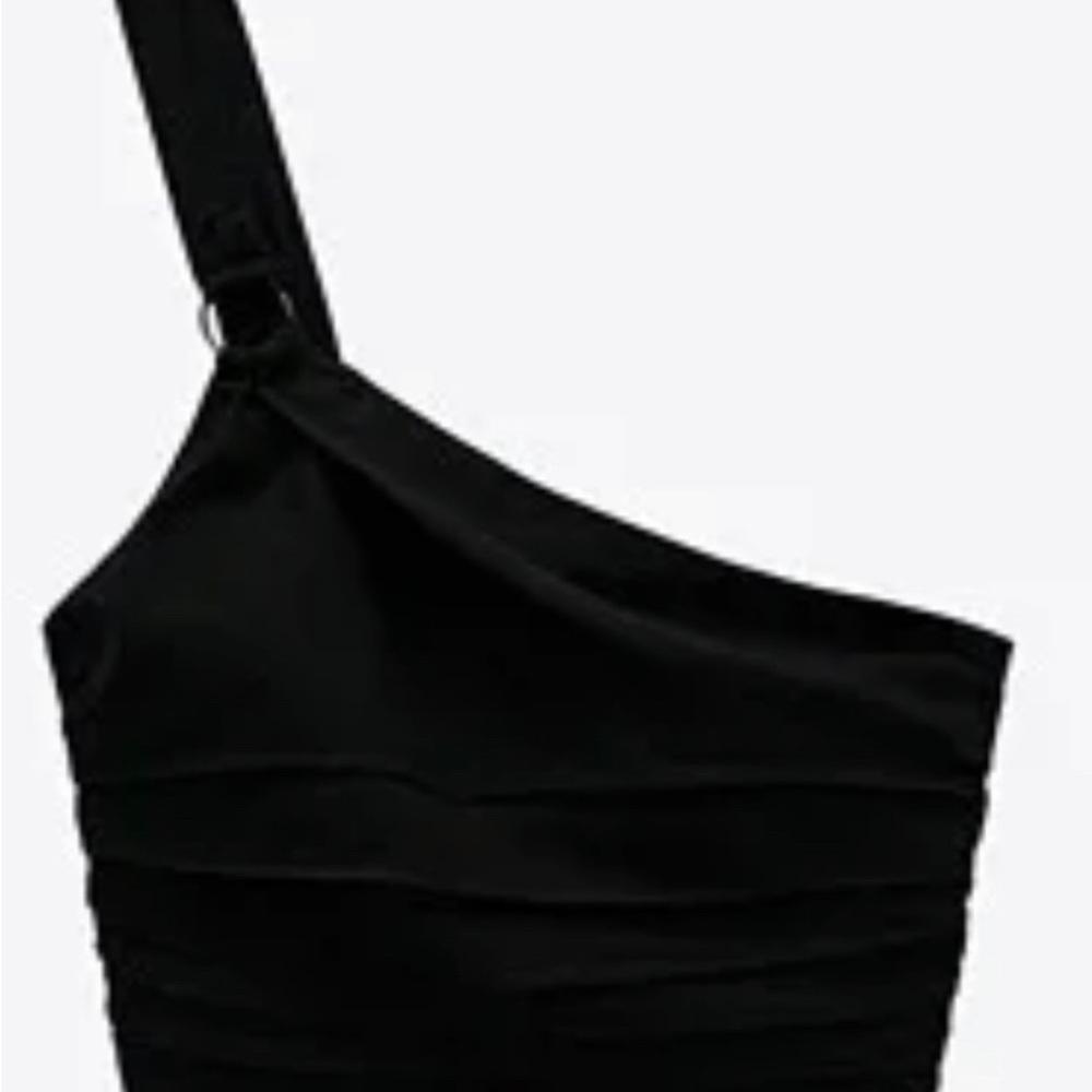 NWT Zara One Shoulder Black Linen Blend Asymmetric Crop Top